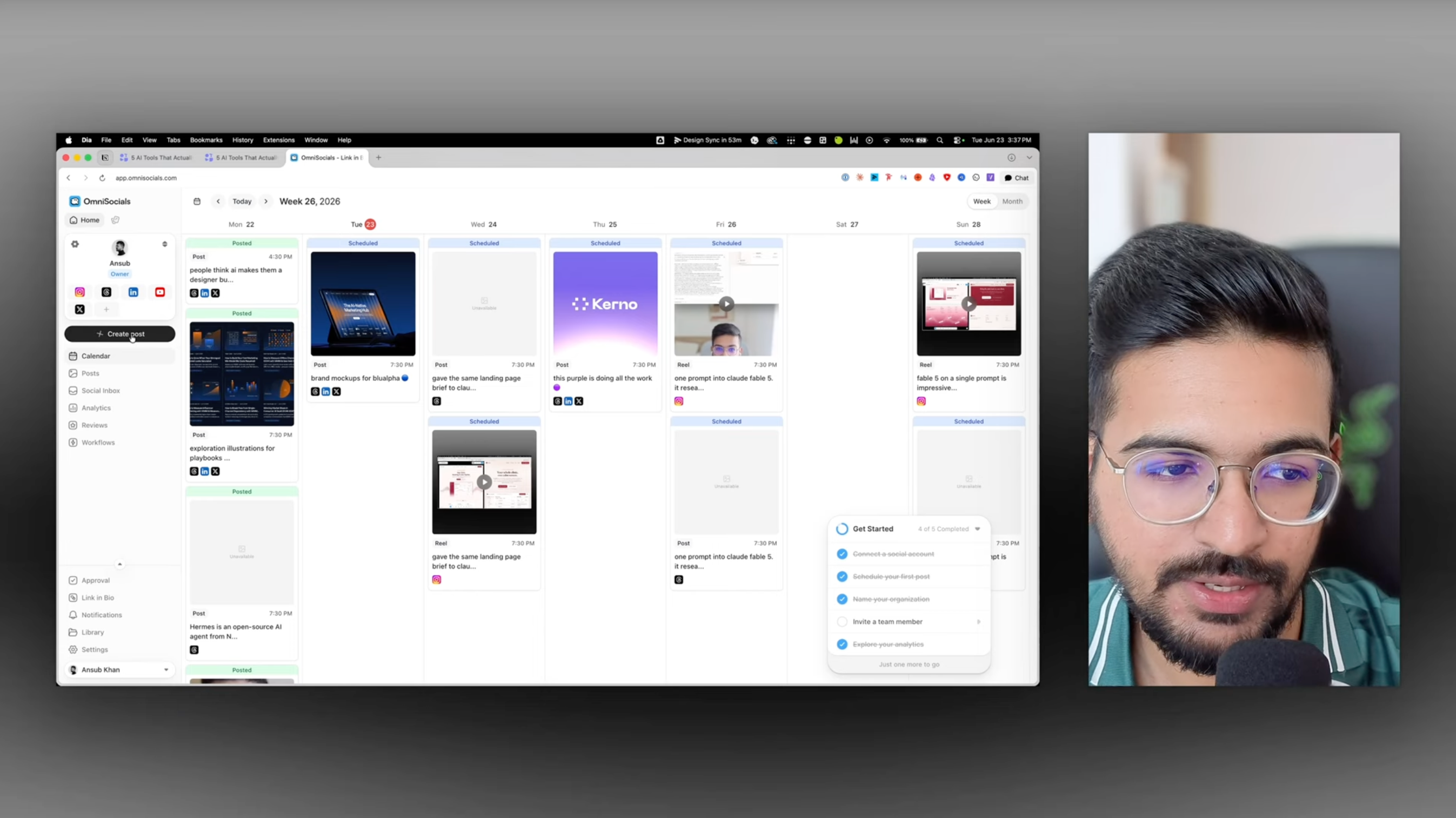 Ansub Khan from Supafast showing his OmniSocials content calendar